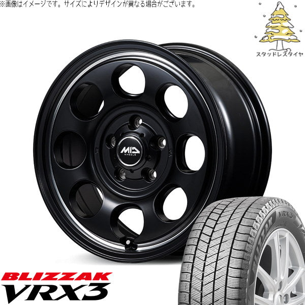 ブリヂストン ブリザック VRX3 215/65R16 + MIDホイール ガルシア パーム8 セミグロスブラック/ヴァーレイポリッシュ 16インチ 7J +40 5H114.3P スタッドレス・ホイール4本セット。1枚目。