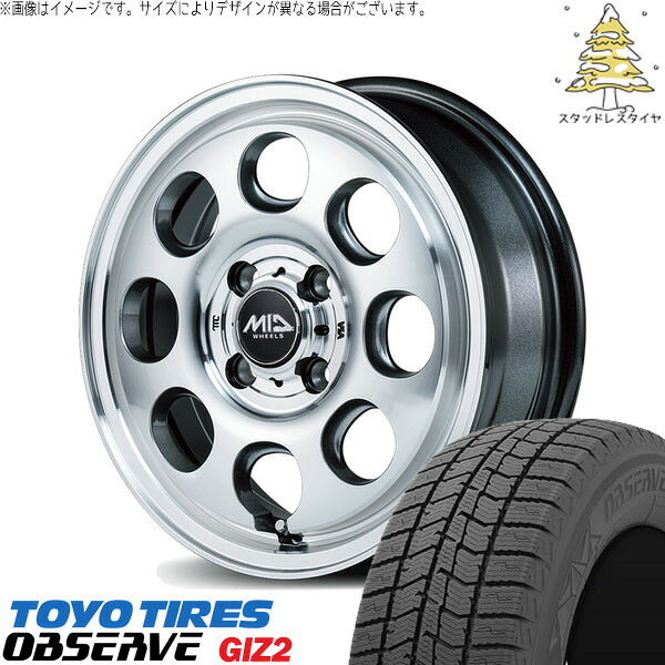 トーヨータイヤ OBSERVE 165/65R14 + MIDホイール ガルシア パーム8 メタリックグレー/ポリッシュ 14インチ 4.5J +45 4H100P スタッドレス・ホイール4本セット。1枚目。