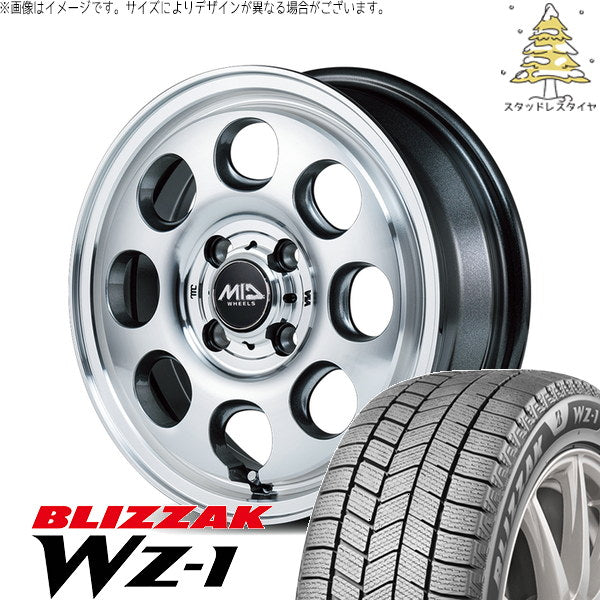 ブリヂストン ブリザック WZ-1 165/65R15 + MIDホイール ガルシア パーム8 メタリックグレー/ポリッシュ 15インチ 4.5J +45 4H100P スタッドレス・ホイール4本セット。1枚目。
