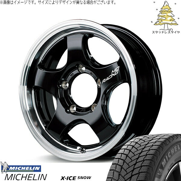 ミシュラン エックスアイス スノー (X-ICE SNOW) 215/70R16 + MIDレーシング R05-HC ブラックリムポリッシュ 16インチ 5.5J +20 5H139.7P スタッドレス・ホイール4本セット。1枚目。