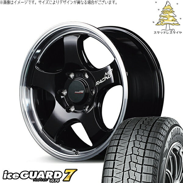 ヨコハマタイヤ アイスガード セブン (iceGUARD7 IG70) 215/60R17 + MIDレーシング R05-HC ブラックリムポリッシュ 17インチ 6.5J +38 6H139.7P スタッドレス・ホイール4本セット。1枚目。