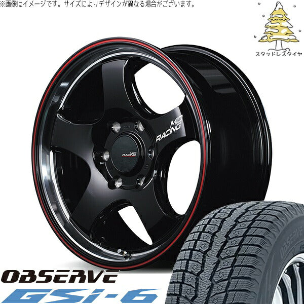 トーヨータイヤ オブザーブ Gsi-6 215/70R16 + MIDレーシング R05-HC ブラックリムヴァーティカルポリッシュ/レッドライン 16インチ 6.5J +38 6H139.7P スタッドレス・ホイール4本セット。1枚目。