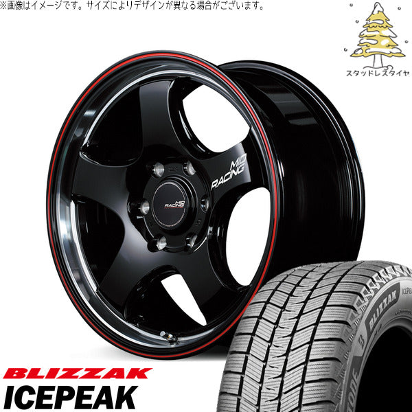 ブリヂストン ブリザック ICEPEAK 215/70R16 + MIDレーシング R05-HC ブラックリムヴァーティカルポリッシュ/レッドライン 16インチ 6.5J +38 6H139.7P スタッドレス・ホイール4本セット。1枚目。