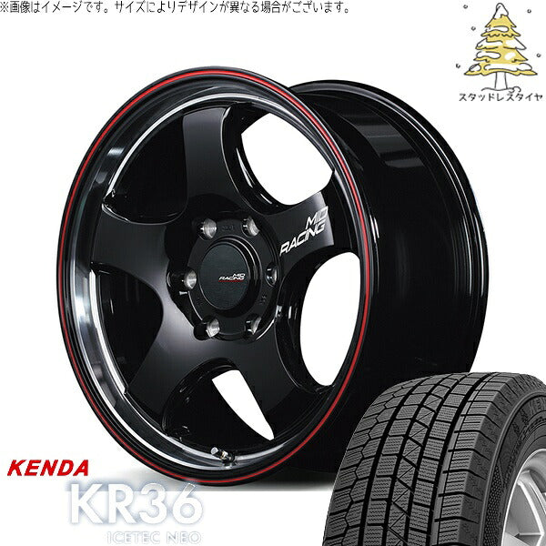 ケンダ アイステックネオ KR36 215/60R17 + MIDレーシング R05-HC ブラックリムヴァーティカルポリッシュ/レッドライン 17インチ 6.5J +38 6H139.7P スタッドレス・ホイール4本セット。1枚目。