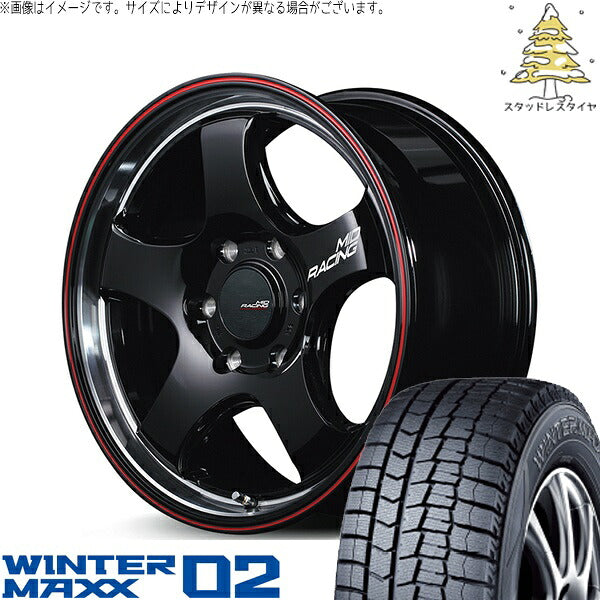 ダンロップ ウィンターマックス02 215/60R17 + MIDレーシング R05-HC ブラックリムヴァーティカルポリッシュ/レッドライン 17インチ 6.5J +38 6H139.7P スタッドレス・ホイール4本セット。1枚目。