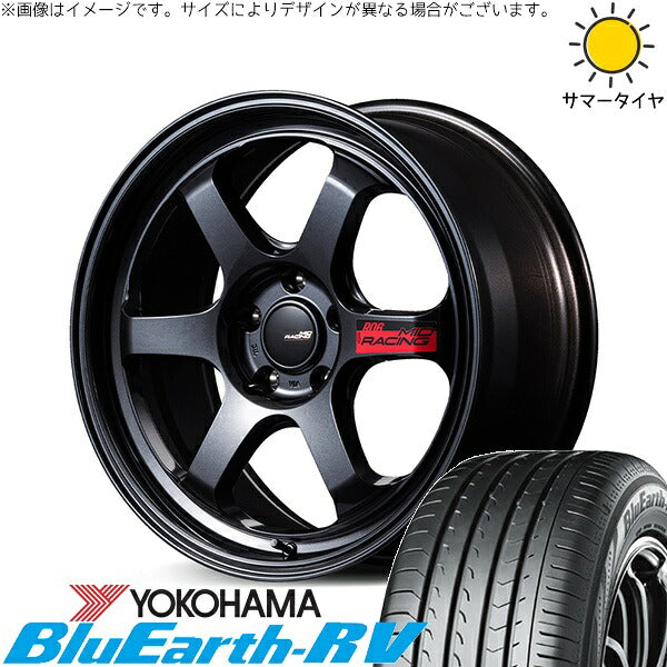 ヨコハマタイヤ ブルーアース RV03 225/50R18 + MIDレーシング R06 クリスタルブラック 18インチ 7.5J +50 5H114.3P サマー・ホイール4本セット。1枚目。