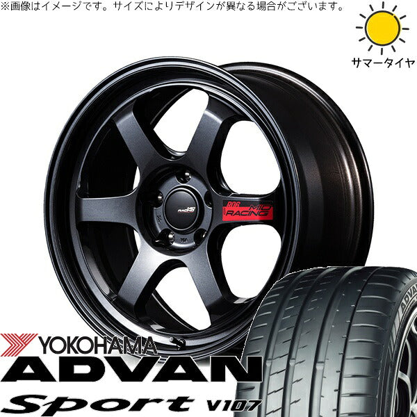 ヨコハマタイヤ アドバンスポーツ V107 235/40R18 + MIDレーシング R06 クリスタルブラック 18インチ 8.5J +38 5H114.3P サマー・ホイール4本セット。1枚目。