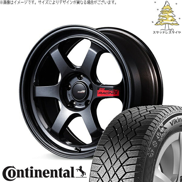コンチネンタル バイキングコンタクト7 225/55R17 + MIDレーシング R06 クリスタルブラック 17インチ 7.5J +44 5H114.3P スタッドレス・ホイール4本セット。1枚目。