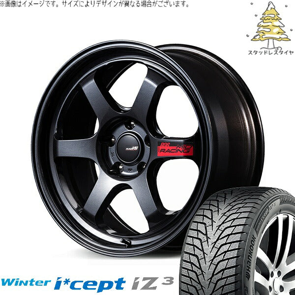 ハンコック ウィンターアイセプト IZ3X W636A 225/65R17 + MIDレーシング R06 クリスタルブラック 17インチ 7.5J +44 5H114.3P スタッドレス・ホイール4本セット。1枚目。