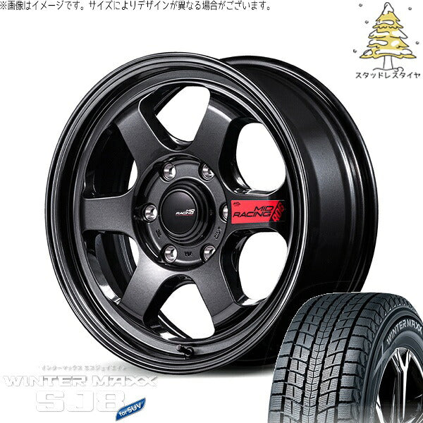 ダンロップ ウィンターマックス SJ8+ 215/60R17 + MIDレーシング R06 クリスタルブラック 17インチ 6.5J +38 6H139.7P スタッドレス・ホイール4本セット。1枚目。