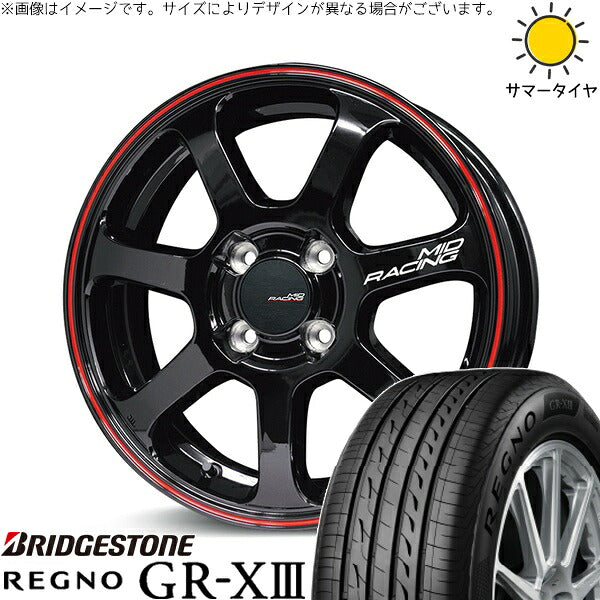 ブリヂストン レグノ GR-X3 205/50R17 + MIDレーシング R07 ブラック/リムレッドライン 17インチ 7J +45 4H100P サマー・ホイール4本セット。1枚目。