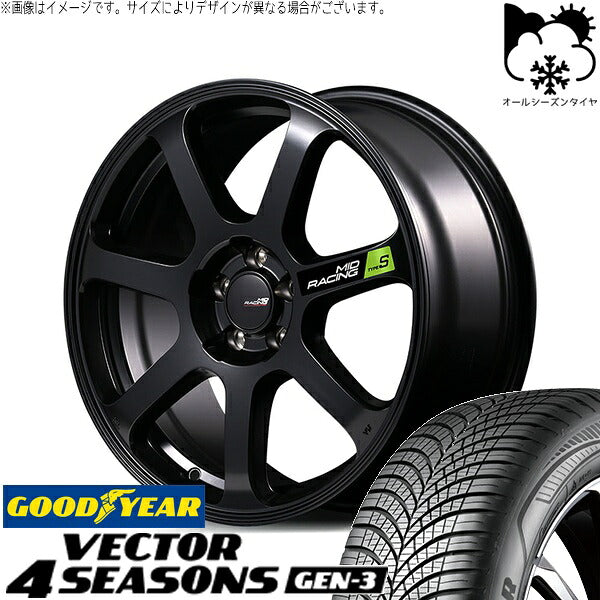 グッドイヤー ベクター4シーズンズ GEN-3 215/55R17 + MIDレーシング R07 タイプS セミグロスブラック 17インチ 7J +48 5H114.3P オールシーズン・ホイール4本セット。1枚目。