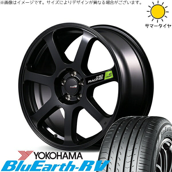 ヨコハマタイヤ ブルーアース RV03 225/60R18 + MIDレーシング R07 タイプS セミグロスブラック 18インチ 8J +45 5H114.3P サマー・ホイール4本セット。1枚目。