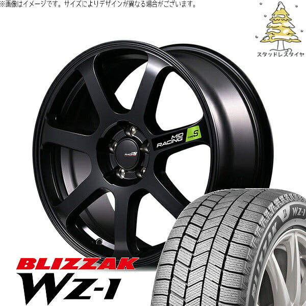 ブリヂストン ブリザック WZ-1 215/50R17 + MIDレーシング R07 タイプS セミグロスブラック 17インチ 7J +48 5H114.3P スタッドレス・ホイール4本セット。1枚目。