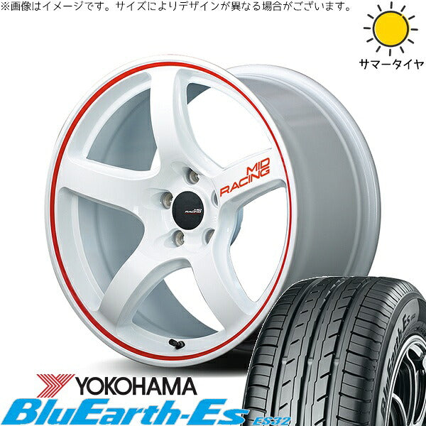 ヨコハマタイヤ ブルーアース ES32 215/50R17 + MIDレーシング R50 ホワイト/リムレッドライン 17インチ 7J +48 5H114.3P サマー・ホイール4本セット。1枚目。