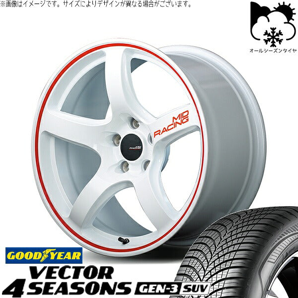 グッドイヤー ベクター4シーズンズ GEN-3 SUV 225/65R17 + MIDレーシング R50 ホワイト/リムレッドライン 17インチ 7J +48 5H114.3P オールシーズン・ホイール4本セット。1枚目。