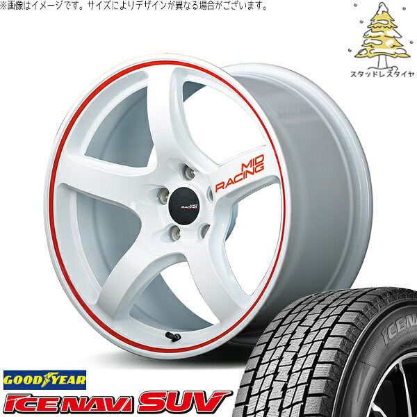 グッドイヤー アイスナビ SUV (ICENAVI SUV) 225/60R17 + MIDレーシング R50 ホワイト/リムレッドライン 17インチ 7.0J +48 5H114.3P スタッドレス・ホイール4本セット。1枚目。