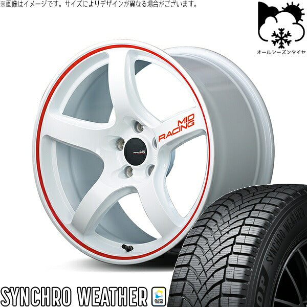 ダンロップ シンクロウェザー 215/45R17 + MIDレーシング R50 ホワイト/リムレッドライン 17インチ 7J +48 5H114.3P オールシーズン・ホイール4本セット。1枚目。