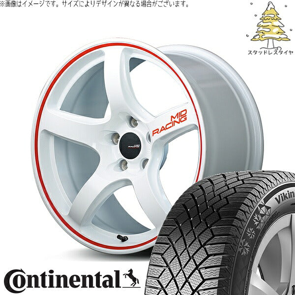コンチネンタル バイキングコンタクト セブン (VikingContact7) 205/55R17 + MIDレーシング R50 ホワイト/リムレッドライン 17インチ 7.0J +48 5H114.3P スタッドレス・ホイール4本セット。1枚目。