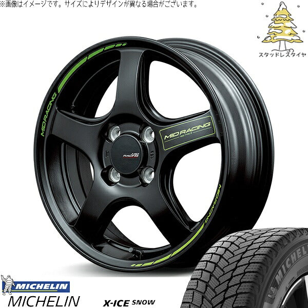 ミシュラン エックスアイス スノー 165/55R15 + MIDレーシング R50 タイプS セミグロスブラック 15インチ 5J +45 4H100P スタッドレス・ホイール4本セット。1枚目。
