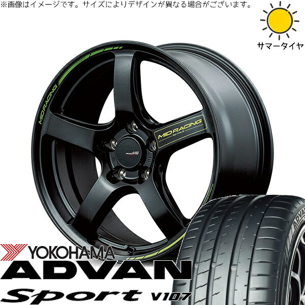 ヨコハマタイヤ アドバンスポーツ V107 225/60R18 + MIDレーシング R50 タイプS セミグロスブラック 18インチ 8J +45 5H114.3P サマー・ホイール4本セット。1枚目。