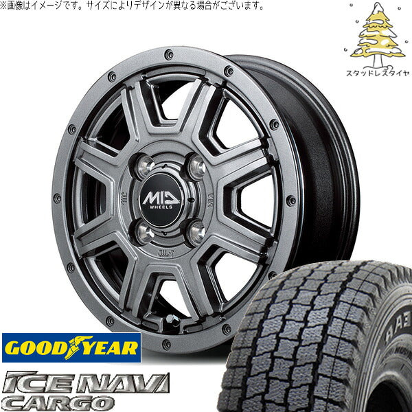 グッドイヤー アイスナビカーゴ 145/80R12 + MIDホイール マッドライダー メタリックグレー 12インチ 4.00B +42 4H100P スタッドレス・ホイール4本セット。1枚目。
