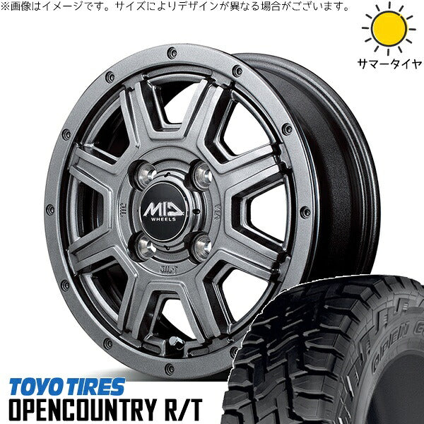 トーヨータイヤ オープンカントリー R/T 145/80R12 + MIDホイール マッドライダー メタリックグレー 12インチ 4.00B +42 4H100P サマー・ホイール4本セット。1枚目。