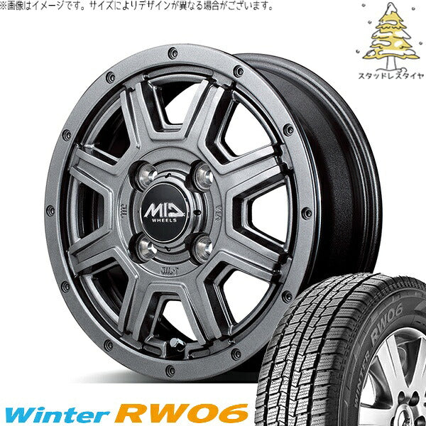 ハンコック ウィンター RW06 145R12 + MIDホイール マッドライダー メタリックグレー 12インチ 4.00B +42 4H100P スタッドレス・ホイール4本セット。1枚目。