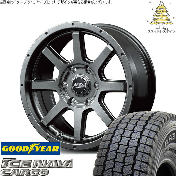 グッドイヤー アイスナビカーゴ 215/70R15 + MIDホイール マッドライダー メタリックグレー 15インチ 6J +33 6H139.7P スタッドレス・ホイール4本セット。1枚目。