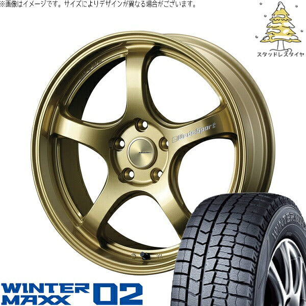 ダンロップ ウィンターマックス02 225/50R18 + ウェッズスポーツ RN05M ゴールド 18インチ 7.5J +45 5H114.3P スタッドレス・ホイール4本セット。1枚目。