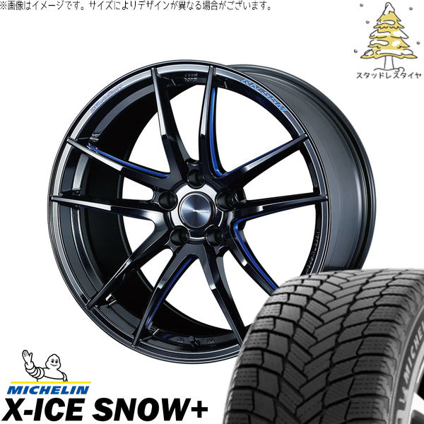 ミシュラン エックスアイス スノー+ 225/60R18 + ウェッズスポーツ RN55M ブラックブルーマシニング 18インチ 7.5J +45 5H114.3P スタッドレス・ホイール4本セット。1枚目。
