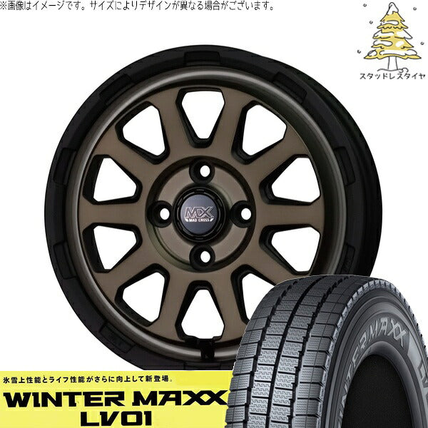 ダンロップ ウィンターマックス LV01 155/80R14 + マッドクロス レンジャー マットブロンズ 14インチ 5J +35 4H100P スタッドレス・ホイール4本セット。1枚目。