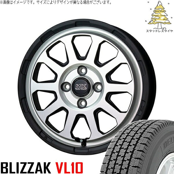ブリヂストン ブリザック VL10 145/80R12 + マッドクロス レンジャー マットシルバー 12インチ 4.00B +43 4H100P スタッドレス・ホイール4本セット。1枚目。