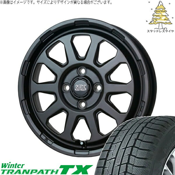 トーヨータイヤ ウィンタートランパス TX 165/65R14 + マッドクロス レンジャー マットブラック 14インチ 5J +35 4H100P スタッドレス・ホイール4本セット。1枚目。