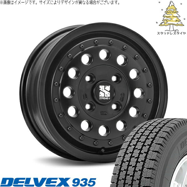 トーヨータイヤ デルベックス 935 165/80R14 + エクストリームJ ラギッド サテンブラック 14インチ 5J +42 4H114.3P スタッドレス・ホイール4本セット。1枚目。