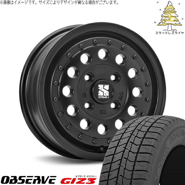 トーヨータイヤ オブザーブ GIZ3 165/65R14 + エクストリームJ ラギッド サテンブラック 14インチ 5J +35 4H100P スタッドレス・ホイール4本セット。1枚目。