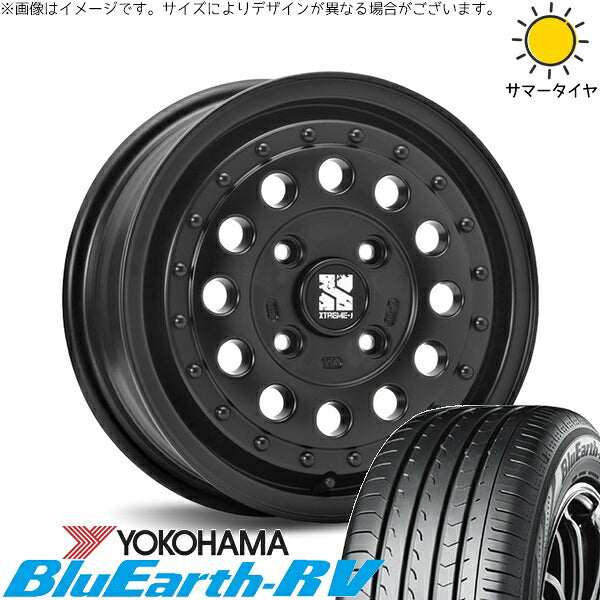 ヨコハマタイヤ ブルーアース RV03 165/65R14 + エクストリームJ ラギッド サテンブラック 14インチ 5J +35 4H100P サマー・ホイール4本セット。1枚目。