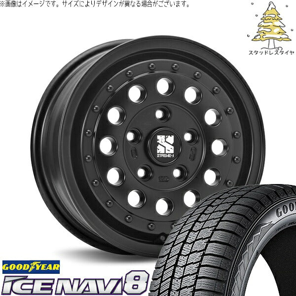 グッドイヤー アイスナビ8 215/65R16 + エクストリームJ ラギッド サテンブラック 16インチ 6.5J +38 6H139.7P スタッドレス・ホイール4本セット。1枚目。