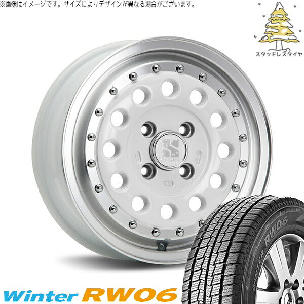 ハンコック ウィンター RW06 185R14 + エクストリームJ ラギッド ホワイトポリッシュ 14インチ 5J +48 5H114.3P スタッドレス・ホイール4本セット。1枚目。