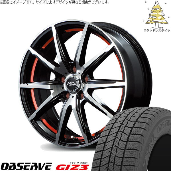トーヨータイヤ オブザーブ GIZ3 235/50R18 + MIDホイール RX02 ブラックポリッシュ/レッド 18インチ 8J +45 5H114.3P スタッドレス・ホイール4本セット。1枚目。