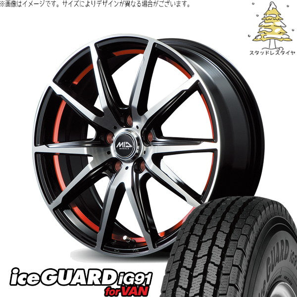 ヨコハマタイヤ アイスガード91 IG91 225/70R16 + MIDホイール RX02 ブラックポリッシュ/レッド 16インチ 6.5J +48 5H114.3P スタッドレス・ホイール4本セット。1枚目。