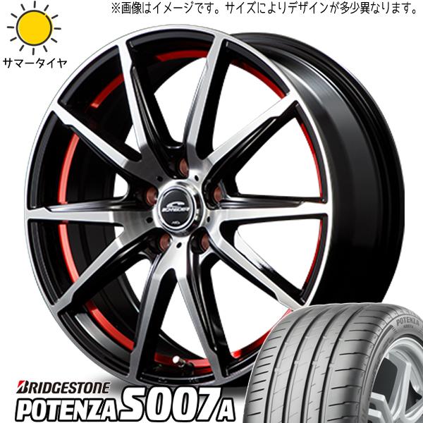 ブリヂストン ポテンザ S007A 225/40R18 + MIDホイール RX02 ブラックポリッシュ/レッド 18インチ 8J +45 5H114.3P サマー・ホイール4本セット。1枚目。