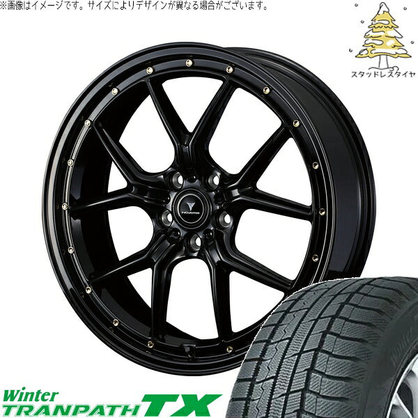 トーヨータイヤ ウィンタートランパス TX 215/50R18 + ノヴァリス アセット S1 ブラック/ゴールドピアス 18インチ 7.5J +45 5H114.3P スタッドレス・ホイール4本セット。1枚目。