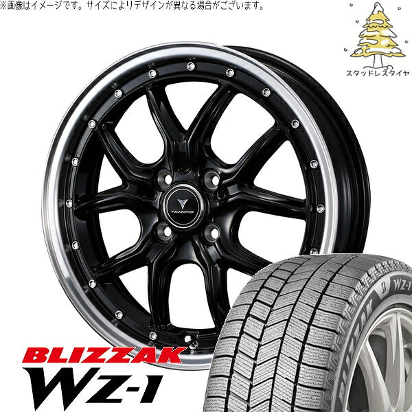 ブリヂストン ブリザック WZ-1 175/65R15 + ノヴァリス アセット S1 ブラック/リムポリッシュ 15インチ 4.5J +45 4H100P スタッドレス・ホイール4本セット。1枚目。