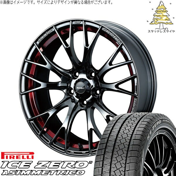 ピレリ アイスゼロアシンメトリコ 225/60R18 + ウェッズスポーツ SA20R レッドライトクローム 18インチ 7.5J +45 5H114.3P スタッドレス・ホイール4本セット。1枚目。