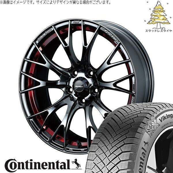 コンチネンタル バイキングコンタクト8 225/60R18 + ウェッズスポーツ SA20R レッドライトクローム 18インチ 7.5J +45 5H114.3P スタッドレス・ホイール4本セット。1枚目。