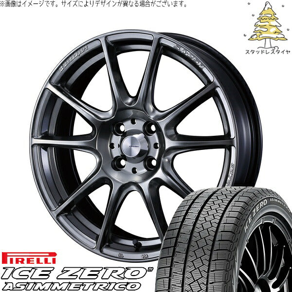 ピレリ アイスゼロアシンメトリコ 215/65R16 + ウェッズスポーツ SA25R プラチナシルバーブラック 16インチ 6.5J +38 4H100P スタッドレス・ホイール4本セット。1枚目。