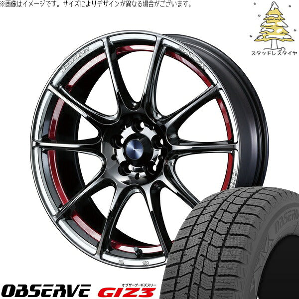 トーヨータイヤ オブザーブ GIZ3 235/60R18 + ウェッズスポーツ SA25R レッドライトクローム 18インチ 8J +45 5H114.3P スタッドレス・ホイール4本セット。1枚目。