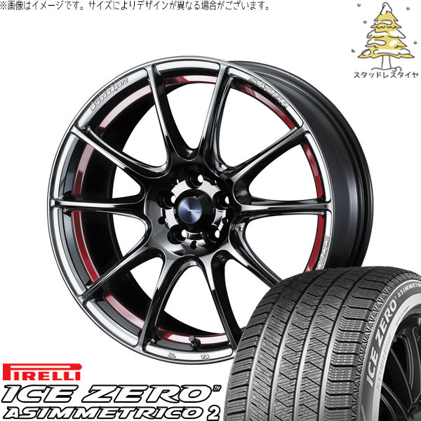 ピレリ アイスゼロアシンメトリコ2 215/50R18 + ウェッズスポーツ SA25R レッドライトクローム 18インチ 7.5J +45 5H114.3P スタッドレス・ホイール4本セット。1枚目。