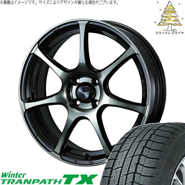 トーヨータイヤ ウィンタートランパス TX 165/55R15 + ウェッズスポーツ SA75R ウォースブラッククリアー 15インチ 5J +45 4H100P スタッドレス・ホイール4本セット。1枚目。